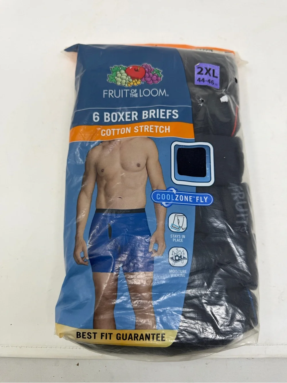 Fruit of the Loom Men's 6-Pack Cotton Stretch Boxer Briefs - Black